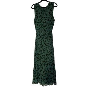 Simply Vera Vera Wang  Sleeveless Green & Black Animal Print Chiffon Maxi Dress